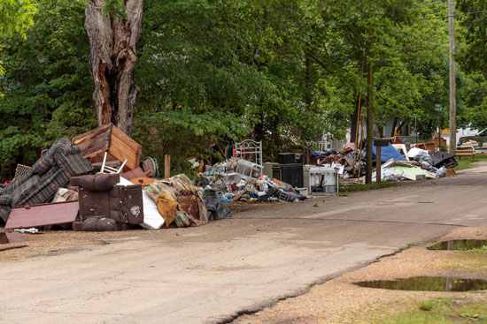 Debris piled up in Carter County, Mo. in May 2017 after historic flooding